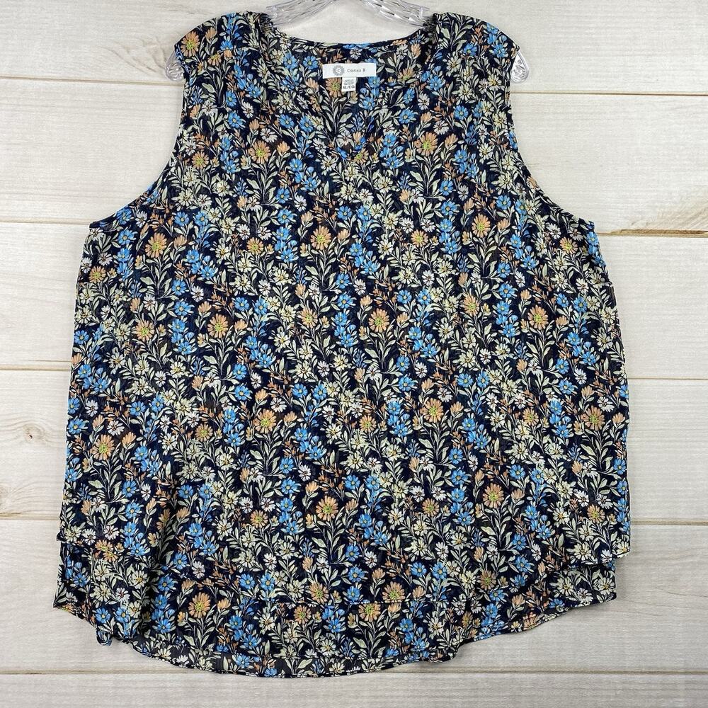 Christina B Top Womens XL Floral Print Sleeveless Layered Chiffon Boho Cottage